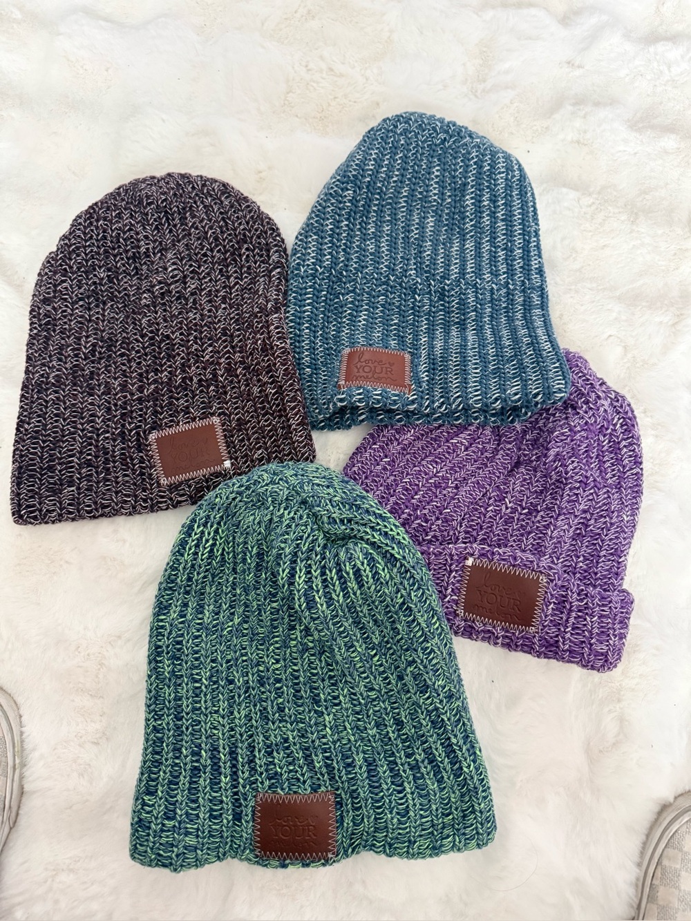 Bundle of 4 LOVE YOUR MELON Beanies Leather Logo UNISEX